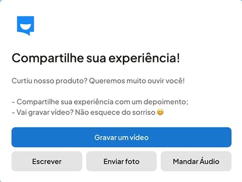 Formulário do ManyFeed com os botões Gravar um vídeo, Escrever, Enviar foto e Mandar áudio