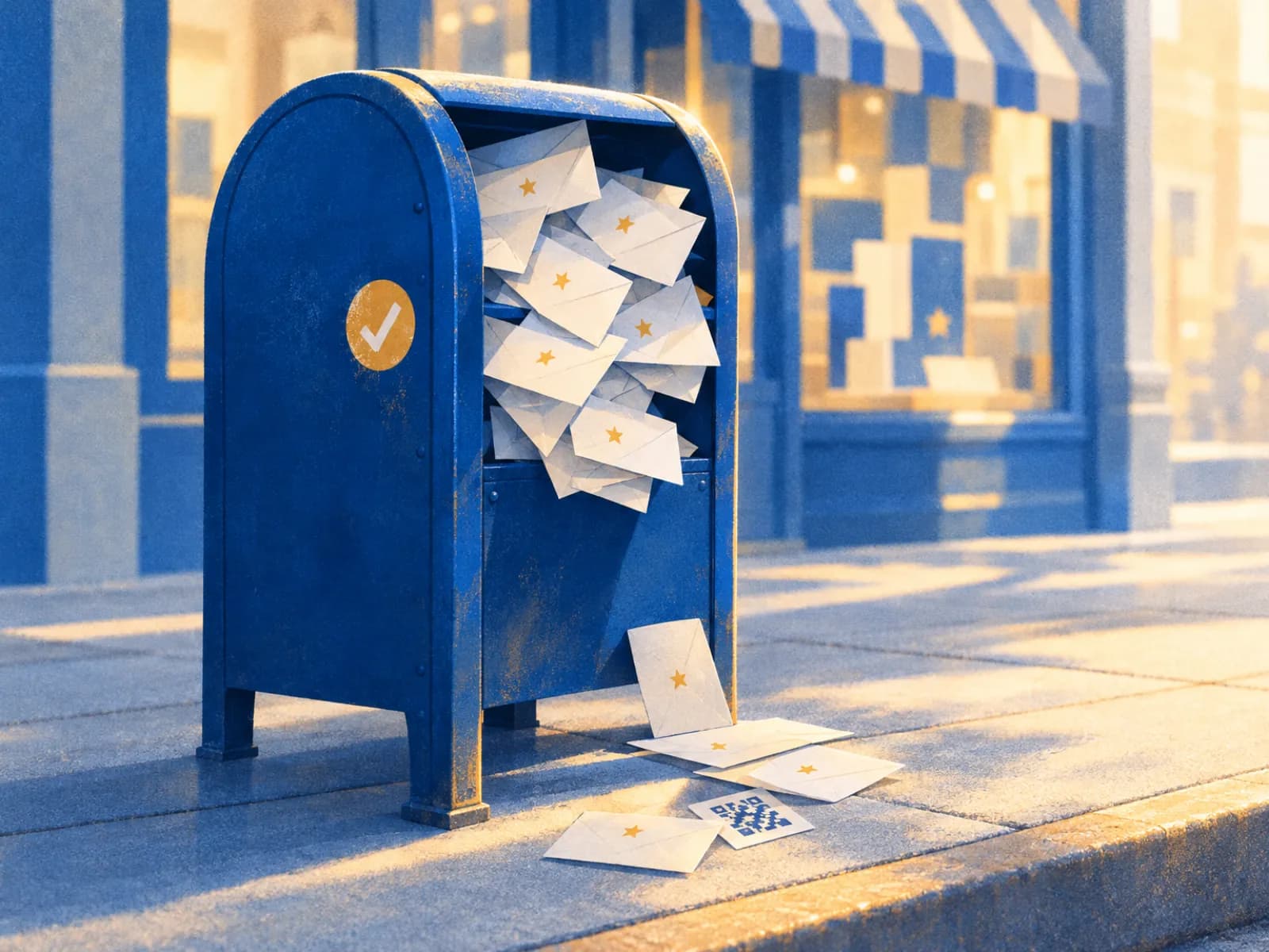 Caixa de correio transbordando de envelopes com estrelas na calçada: como coletar depoimentos de clientes