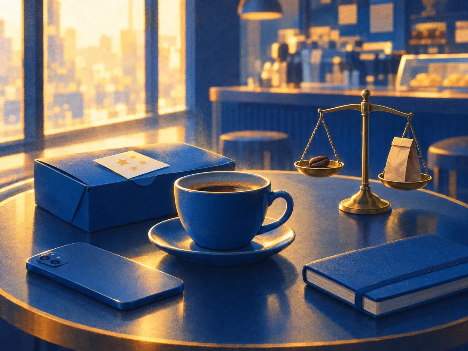 Mesa de café com caixa de doces e cartão de estrelas: exemplos de depoimentos para loja virtual